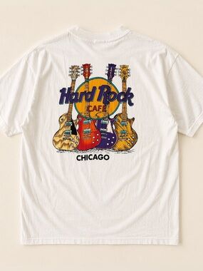 Vintage Hard Rock Cafe Chicago Graphic Tee White Medium